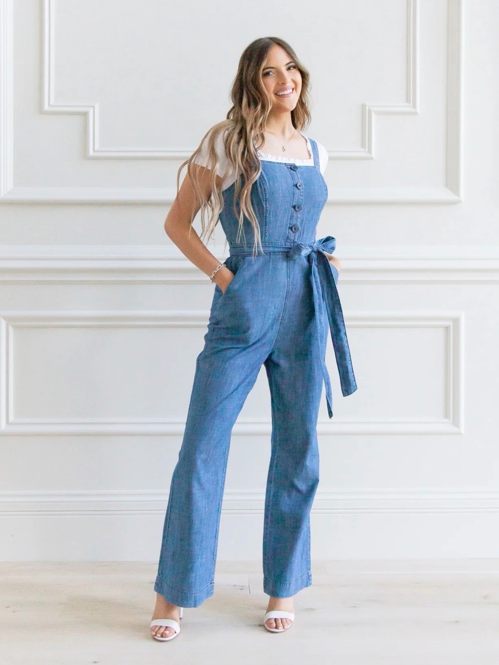 Rachel Parcell Blue Denim Wide-Leg Romper Jumpsuit